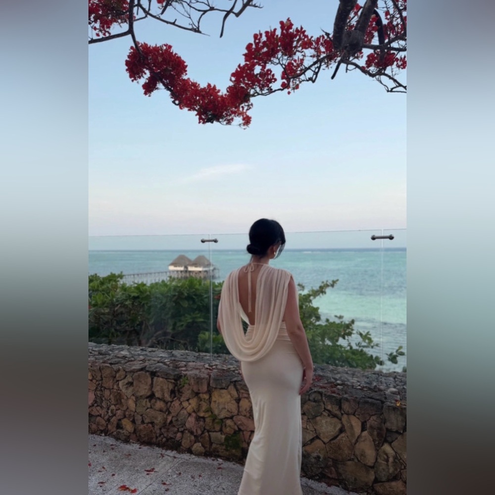 Elegant Ivory Draped Back Vacation / Wedding Dress